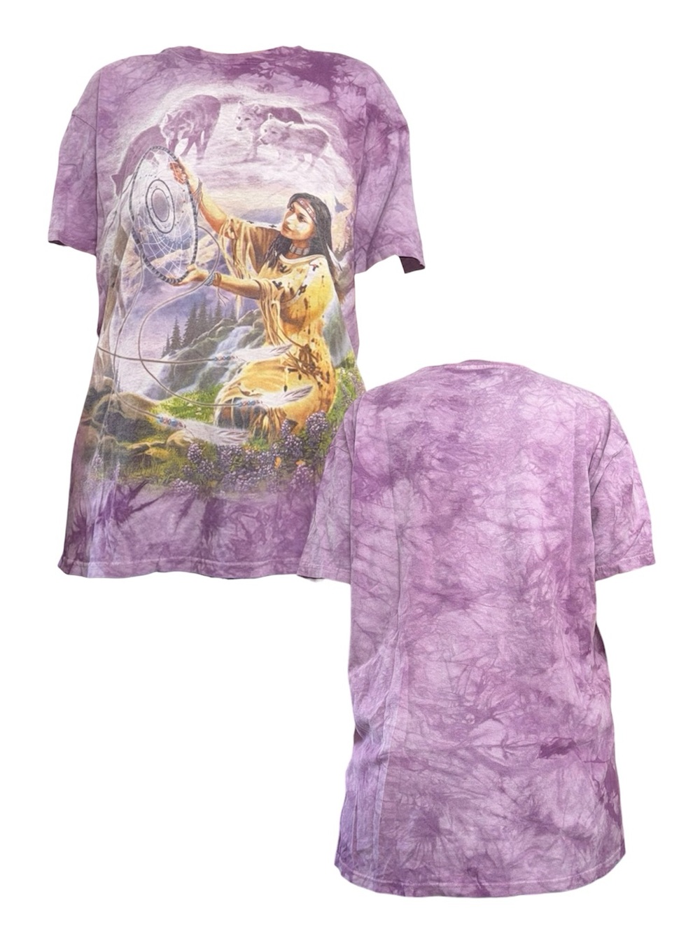 Vintage Purple Tie-Dye Native Spirit Graphic T-Shirt